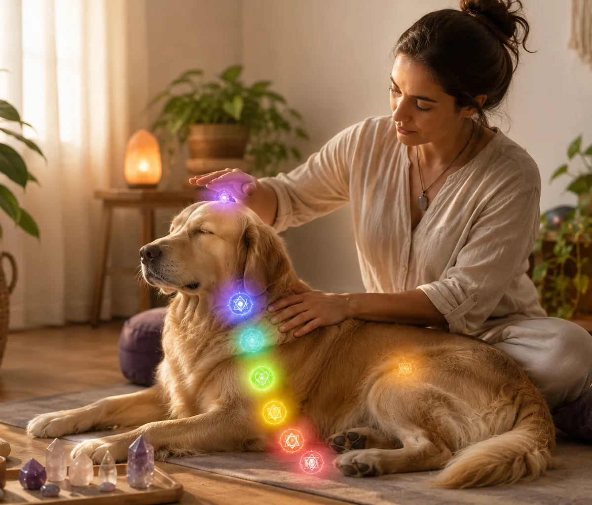 Harmonização dos chakras de animais com Reiki, cristais, cromoterapia e massagem